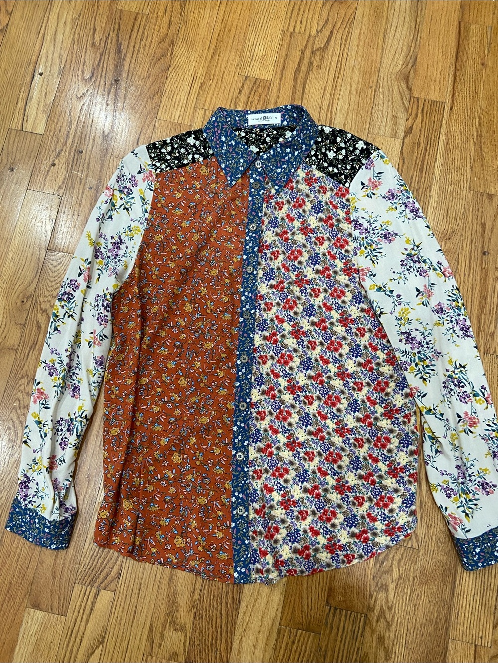 NATURAL LIFE Multi-Color Patchwork Floral Button-Down Shirt
